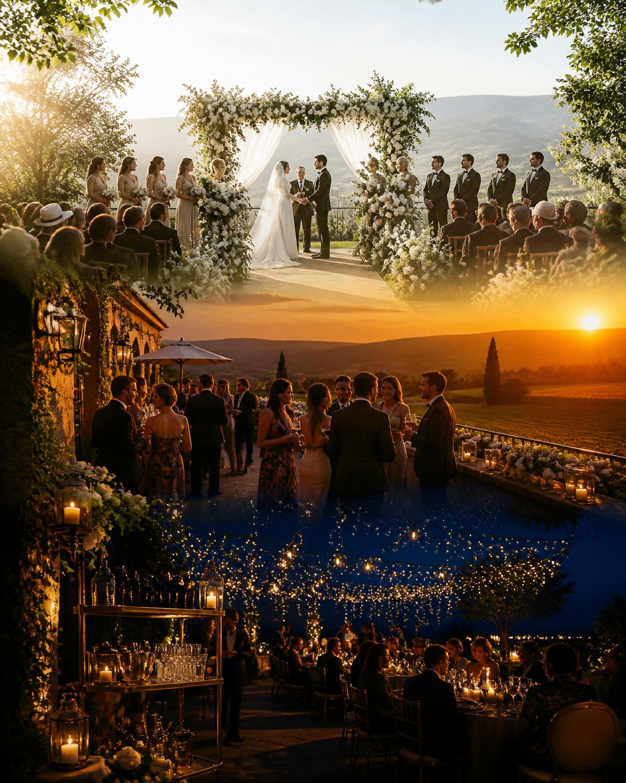 Elegant events from sunlit garden ceremony to candlelit evening reception